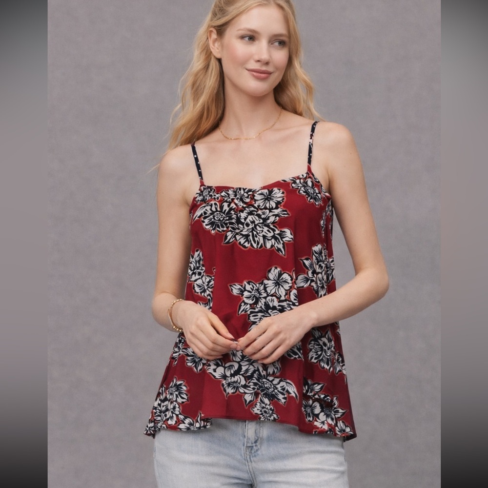 Anthropologie Maeve 100% Silk Zabella Ruffle Floral Tank